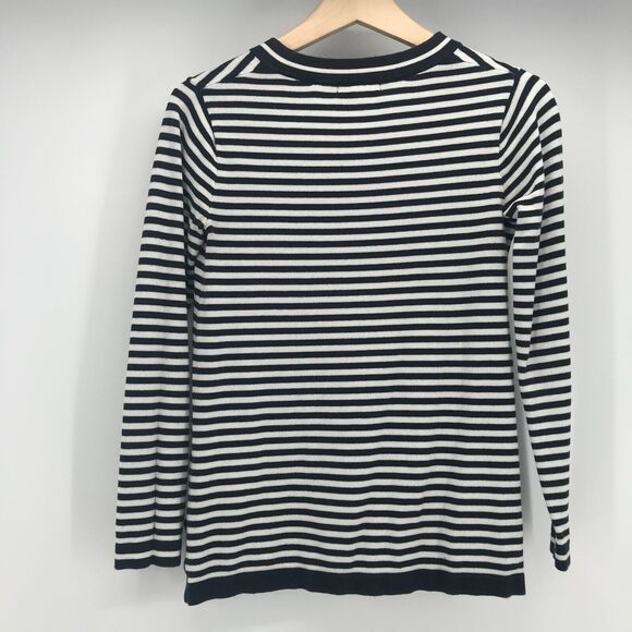 Lands End Pullover Womens XS Black White Stripe Notch V Neck 3/4 Sleeve Cotton - Picture 6 of 9